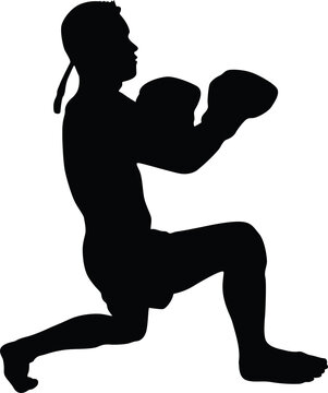 Traditional Thai boxing dance (Wai Kru) silhouette illustration