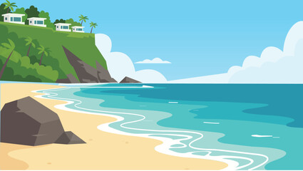 Obraz premium Long Shoreline Bali Beach Flat Design Illustration