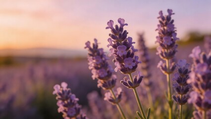 Obraz premium Lavender flowers in bloom at sunset