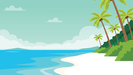 Obraz premium Palm Breeze Bali Beach Flat Design Illustration