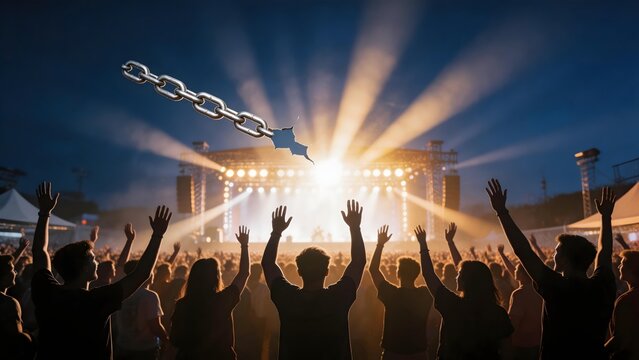 Crowd at concert with broken chain