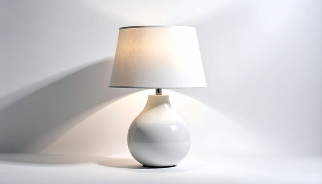 Modern table lamp minimal design, isolated on white background, realistic shadow, product style