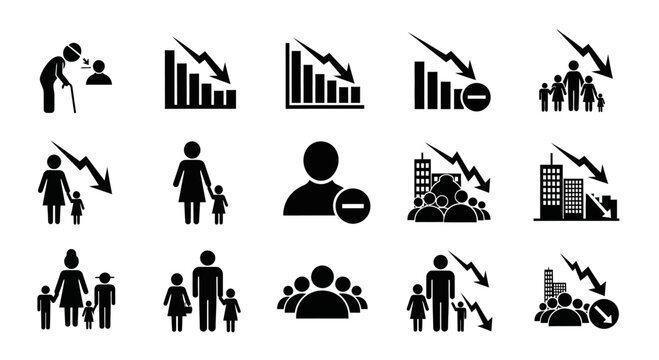 Decline in Population Graphic Icon Sets Representing a Falling Birthrate