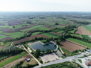 Fototapeta premium Lazarevac, Kolubara district of Serbia. Drone view of the city on a sunny day.