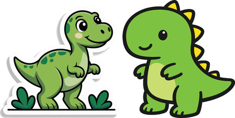 Obraz premium Cute dinosaur icon bright green childlike vector simple shape minimal clean contour flatCute dinosaur icon bright green childlike vector simple shape minimal clean contour flat