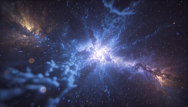 Cosmic explosion with dynamic particles and glowing light deep space nebula, dynamic particles cosmic space nebula glow star field abstract background with radiant blue light and motion energy deep