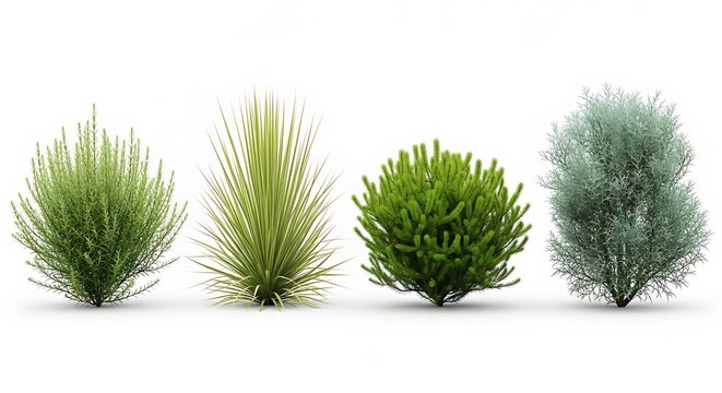 Four different pine tree types in a row