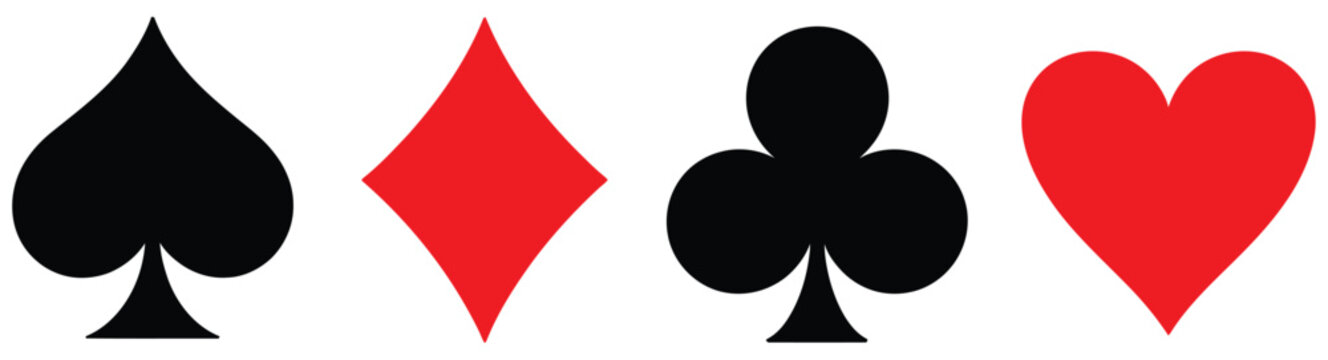Suit deck of playing cards vector illustration, standard poker card suits hearts spades diamonds clubs symbol set, casino gaming concept design, modern flat style icon collection for gambling