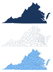 Virginia Counties Map with Labels – State Silhouette and County Boundaries Vector © Mapdeviser