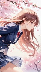 Fototapeta premium 女子高生と桜