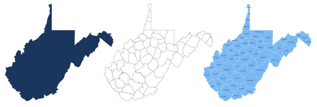 West Virginia Counties Map with Labels &ndash; State Silhouette and County Boundaries Vector