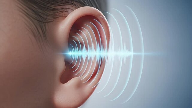 Human Ear with Digital Sound Waves Emitting from Canal