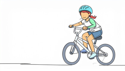Fototapeta premium Child Riding Bicycle Doodle Line Illustration