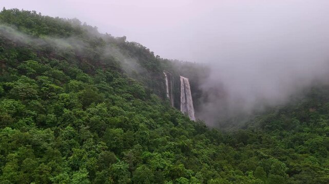 Aerial View of Waterfall During Monsoon in Rohtas Bihar India