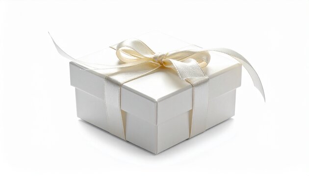 Gift box with ribbon elegant style, isolated on white background, high detail, realistic