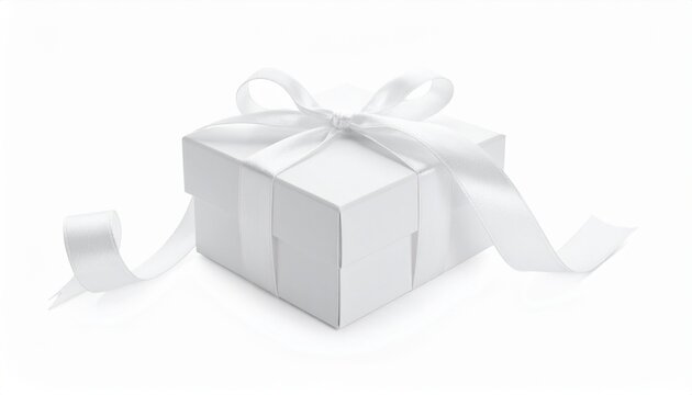 Gift box with ribbon elegant style, isolated on white background, high detail, realistic