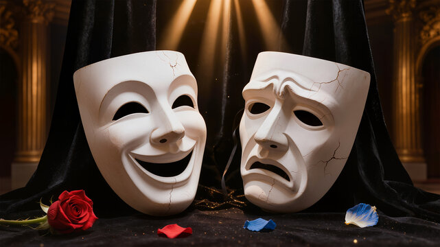 Classic Theater Masks. Comedy and tragedy symbols representing drama and performance