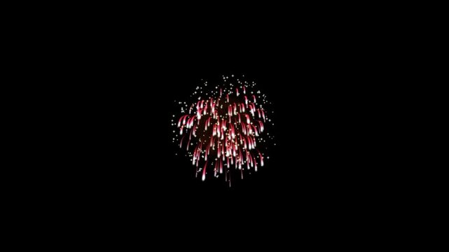 Colorful firework explosion, black sky background,3d rendering fireworks bloom, celebration light explosion, 4k seamless festival animation.