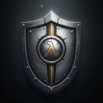 Ancient Greek Lambda Symbol Shield Emblem.