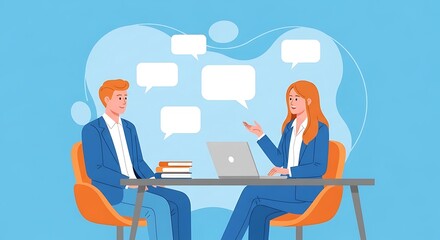 Obraz premium Business professional meeting and job interview illustration with speech bubbles