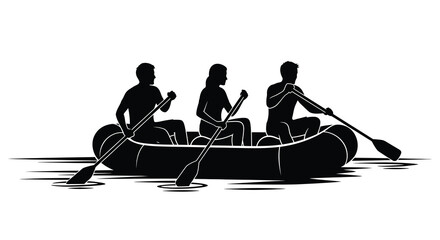 Rowing team silhouette in boat on water © Tm Studio