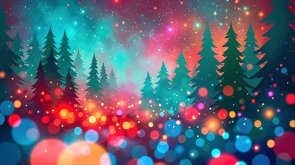 Papier peint photo Chambre de fille Enchanting abstract winter night forest landscape with glowing bokeh lights and starry sky evoking holiday magic and festive cheer  © Wajahat