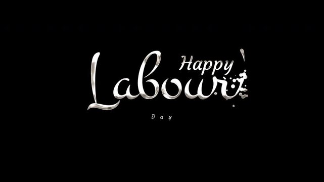 Happy labour day text on black background suitable for social media posts, banners, cards, greetings, and posters celebrating the holiday.