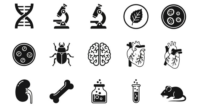 Science Icons Set for Biology Microbiology Medicine Design Use 80 90 Char