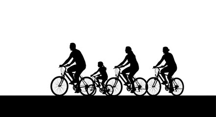 Naklejka premium Silhouette of a family enjoying a bike ride together.