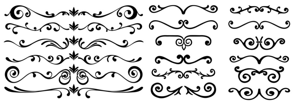 dividers set. Wedding decorative elements. Divider ornament, borders, vintage line separators. Hand drawn vector illustration