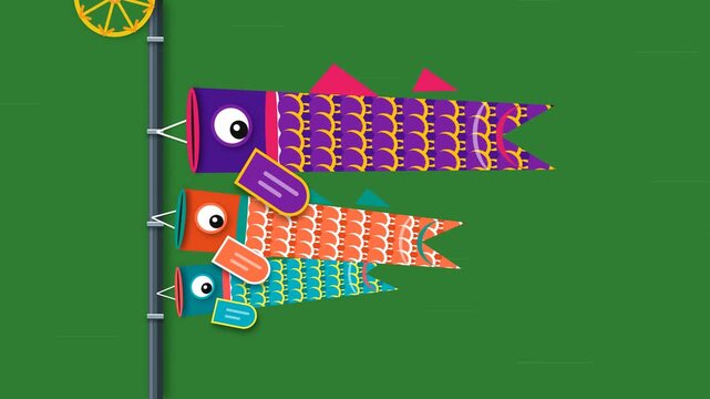 Vibrant Japanese Carp Streamers Koinobori Animation for Childrens Day Festival