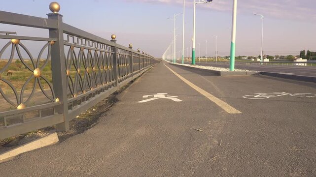 Start of the bicycle and pedestrian path along the Syr Darya river embankment, Kyzylorda, Kazakhstan.