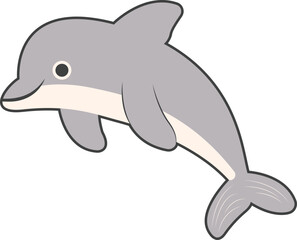 Naklejka premium A cartoon dolphin swims in the ocean water illustration