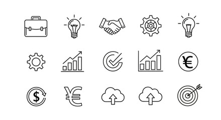 Fototapeta premium Business Icons Set: Success, Growth, Finance, Ideas, Partnership, Cloud, Technology