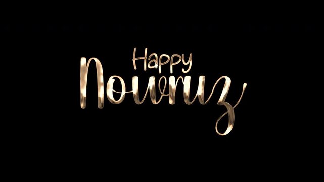 Elegant gold lettering that reads happy nowruz for greeting cards, digital invitations, social media posts, and persian new year celebrations.