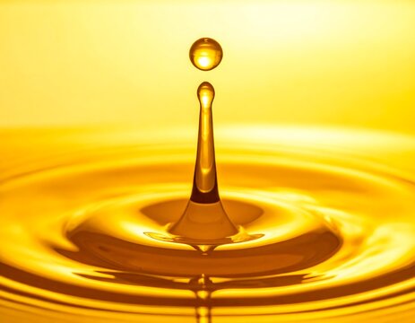 Golden Liquid Drop Splash with Ripple Effect Close Up