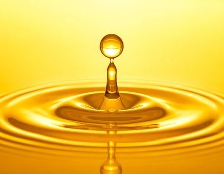 Golden Liquid Drop Splash with Ripple Effect Close Up