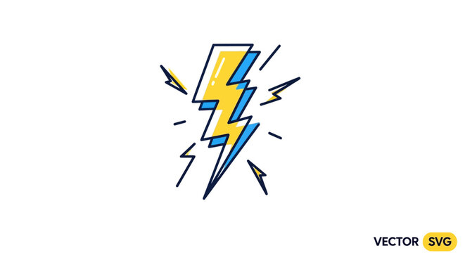 Stylized lightning bolt icon with blue and yellow colors, representing energy and power, isolated on white.