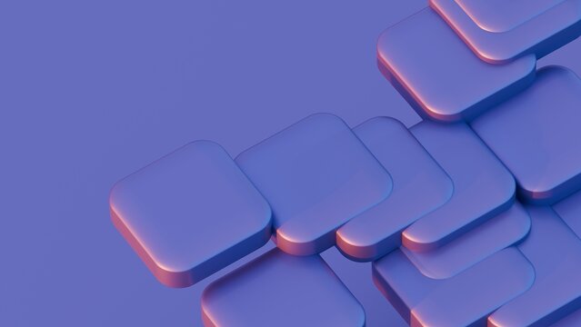 Abstract blue plastic square shapes. 3d render.