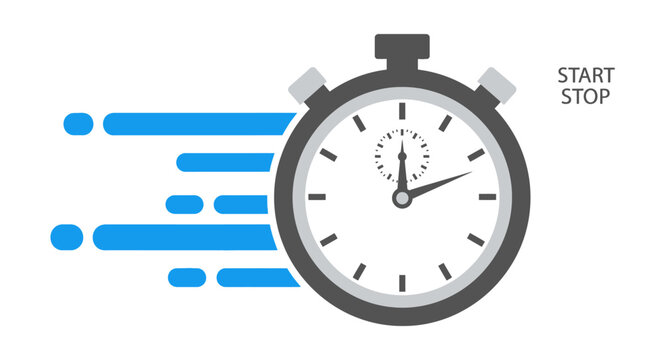 Fast Stopwatch Icon with Motion Blur Lines and Start Stop Text