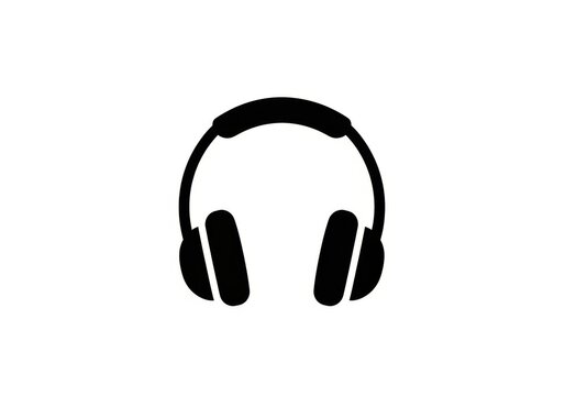 Minimalist black over-ear headphones icon on white background for tech and audio marketing