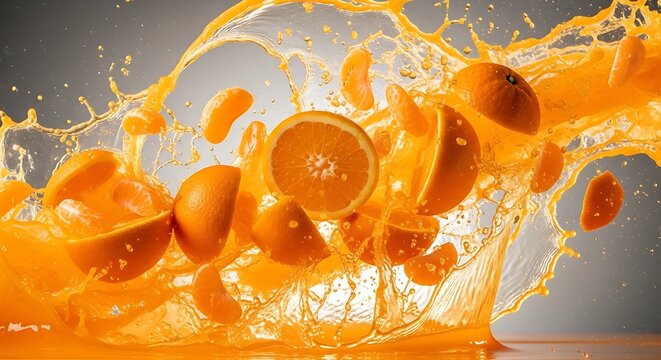 Orange Juice Splash with Fresh Fruit Slices and Segments