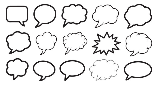 Speech bubble vector set comic and explosion bubbles in flat style isolated on transparent background.