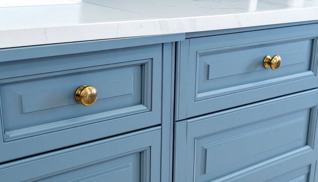 Blue cabinet gold knobs elegant furniture design