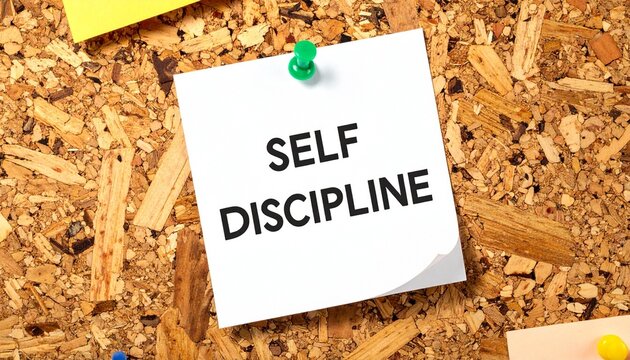 Cork board note SELF DISCIPLINE motivation concept