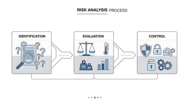 Risk Analysis Process Diagram Showing Identification Evaluation and Control Stages with Business Risk Management Workflow