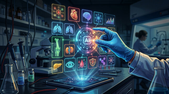 AI in medical science, futuristic lab research and development