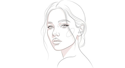 Fototapeta premium Elegant Woman Face Sketch With Minimalist Style.