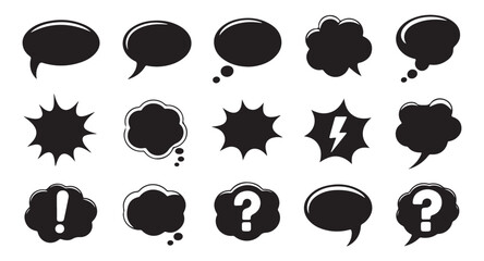 Fototapeta premium Comic speech bubbles and thought clouds collection with exclamation mark and question mark icons set.