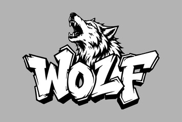 Obraz premium Howling wolf head with graffiti lettering urban wild animal mascot vector